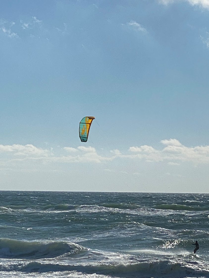 A kiteboarder over Madaket Harbor.