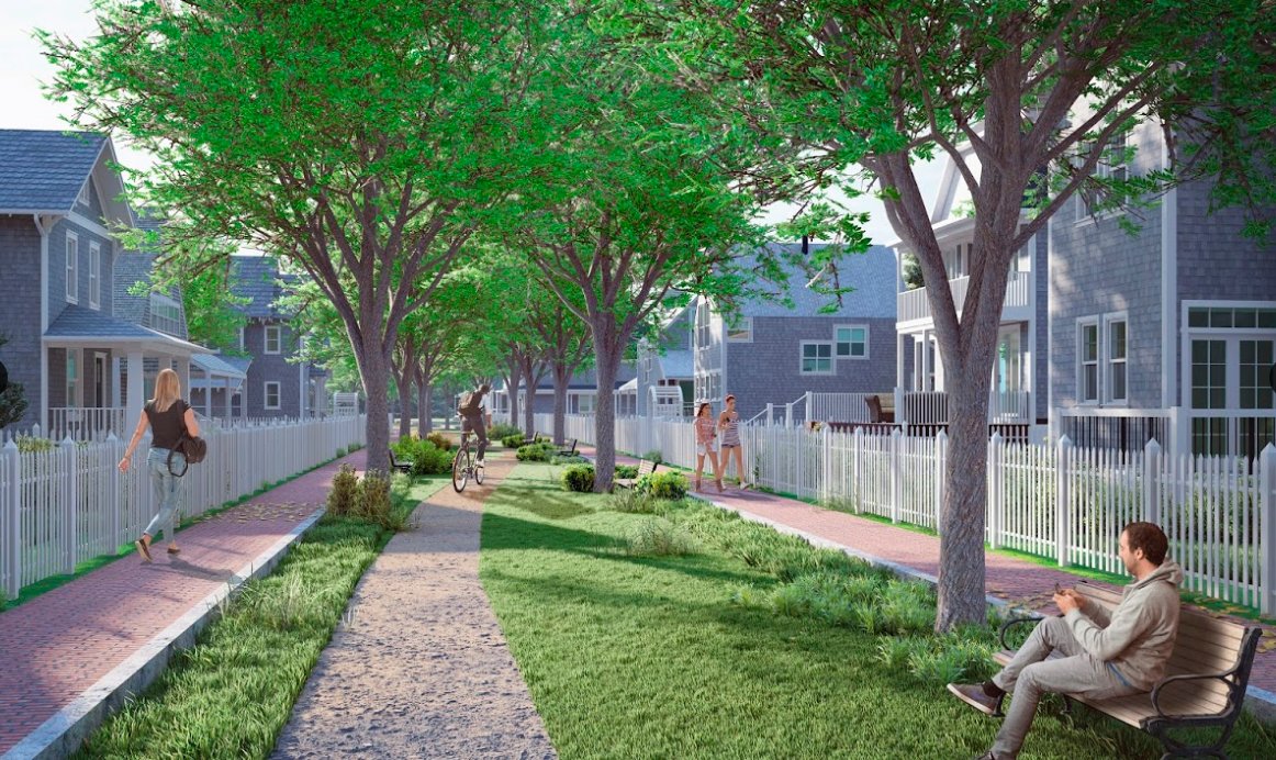 A University of Miami rendering proposes to turn Orange Street into a pedestrian walkway with grassy areas to take in flood water.