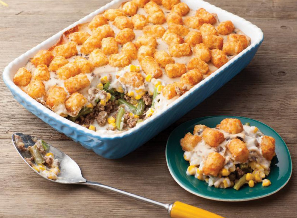 Casseroles that rely on a mixture of meat and vegetables, bound together by a sauce, often in the form of a can of cream of mushroom soup, are soul-satisfying comfort foods known as “Hotdish.”