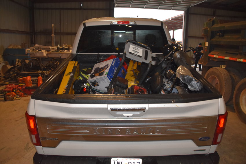 Bolivar police officers find the bed of a stolen Ford F150 pickup truck is filled with stolen items following a burglary at a local business on New Year&rsquo;s Day.