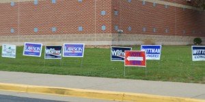 Election signs at Marsteller Middle School in Bristow on Election Day, Nov. 4, 2014. 