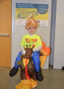 --- won a costume prize for his Turkey outfit. 