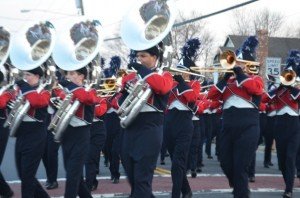The horn section of the Patriot Band played festive music along the route. 