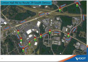 This map details the detour residents will need to take if they want to get to Warrenton from Linton Hall in Gainesville.