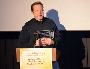 Chairman at-Large Corey Stewart makes a presentation at the opening of the New Regal Multi-Plex Cinema at The Virginia Gateway Promenade in Gainesville. 