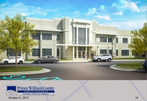 Prince William County Schools shared this image of the front exterior of the 13th high school, according to the new redesign. 