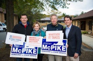 Barbara and Andy Parker campaign with Jeremy McPike. 