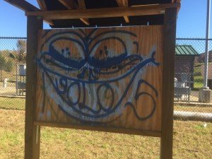 Trail kiosk off Route 28 in Bristow has been damaged by graffiti. 