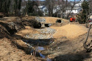 Stream restoration work continues on the Marumsco Creek project at Hylbrook Park near the Woodbridge Senior Center.