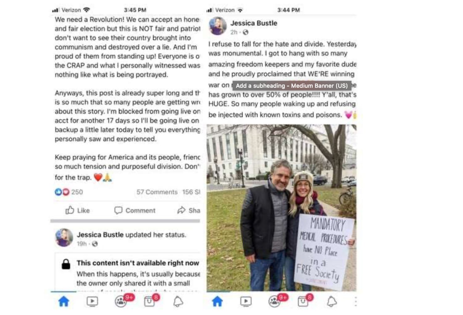 Jessica Bustle posts smiling photo of the couple at the Jan. 6 Trump rally.