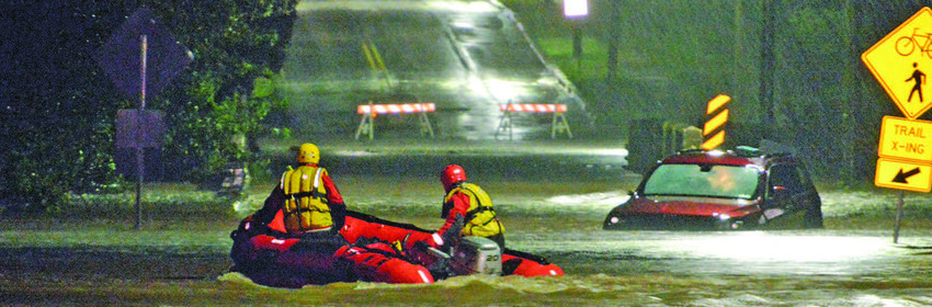 September: The Bucks County Technical Rescue Task Force, joined by Perkasie and Lower Southampton fire departments, take part in a water rescue caused by the flooding from the remnants of Hurricane Ida.