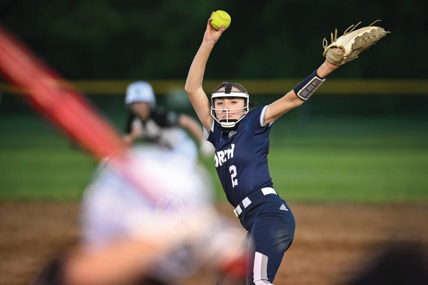Council Rock North’s Liv Schlindwein closes out the last batter in the fifth inning of the 15-3 win over Pennridge.