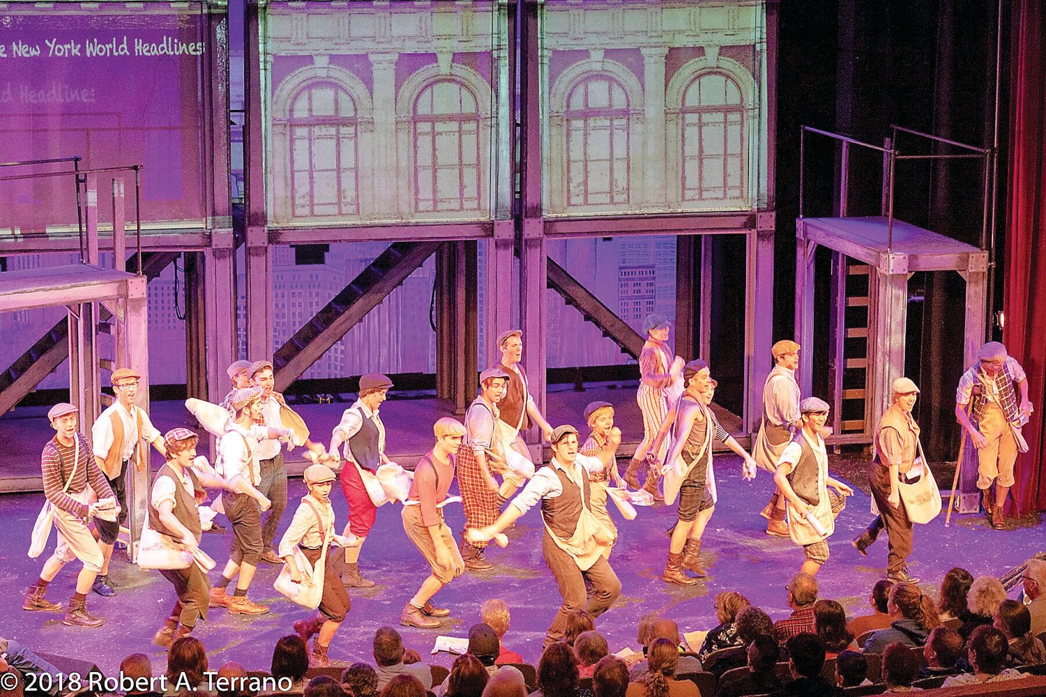 The cast of “Newsies” performs at the Kelsey Theatre at Mercer County Community College, 1200 Old Trenton Road, West Windsor, N.J. photo by Robert A. Terrano
