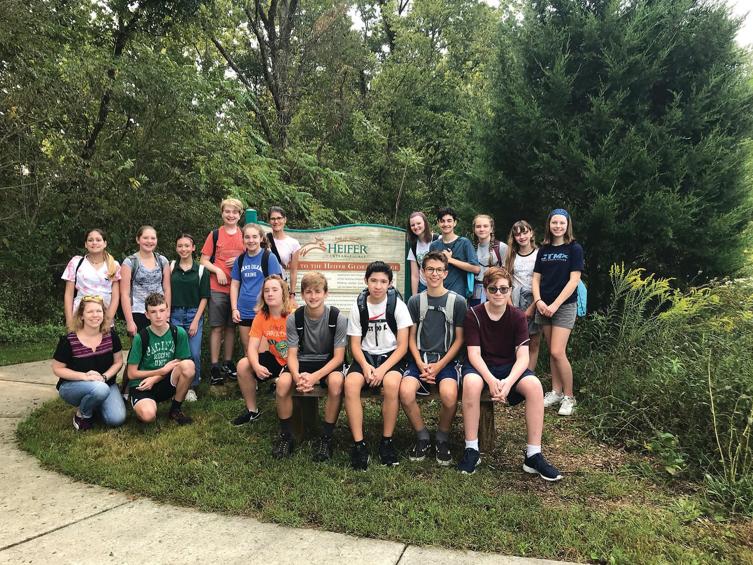 Buckingham Friends School eighth-graders visit a Heifer Global Village site.