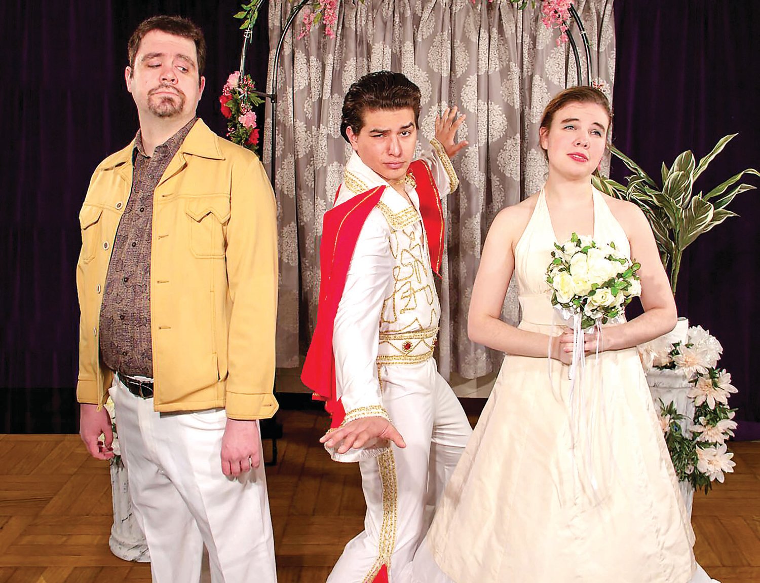 Getting even with the exes are Tim Mora, left, as Stan and Erin Wurtz as Bev. Tristan Takacs is John (a.k.a. Elvis). Photograph by John Maurer