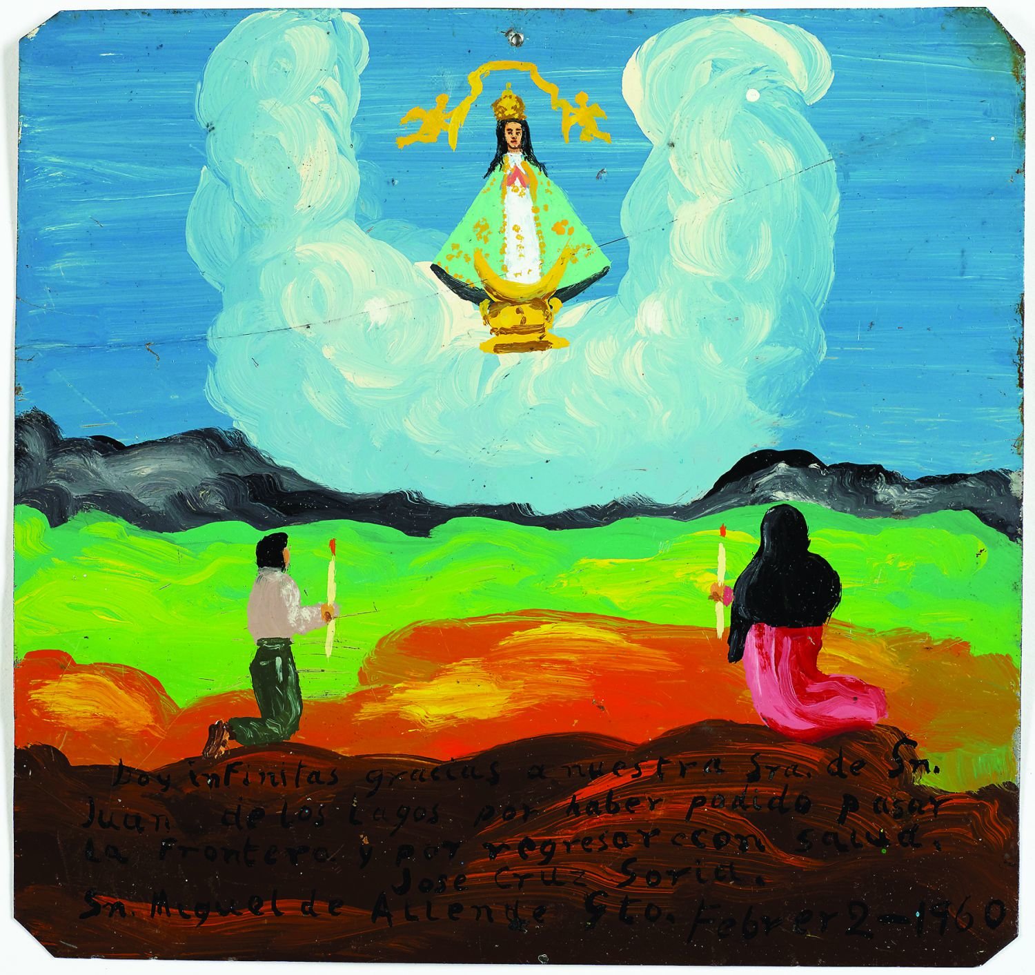 “Retablo of José Cruz Soria,” 1960, is an oil on metal, from the Arias-Durand Collection.