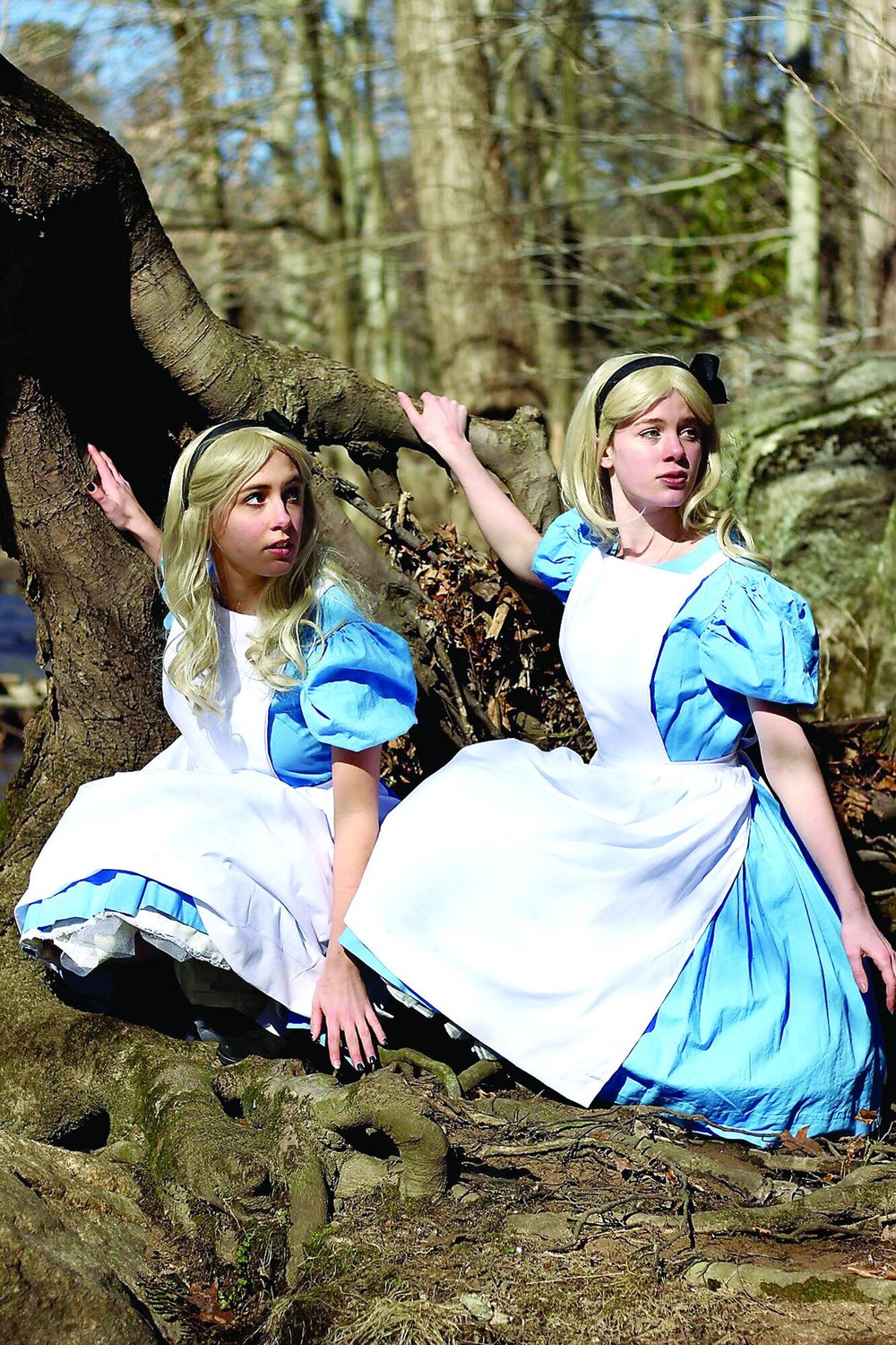 Serena Boyesen, left, and Camryn Buss play Alice in ANCSS’s student production of “Alice’s Adventures in Wonderland.” Photograph by Adele Allen for ANCSS.