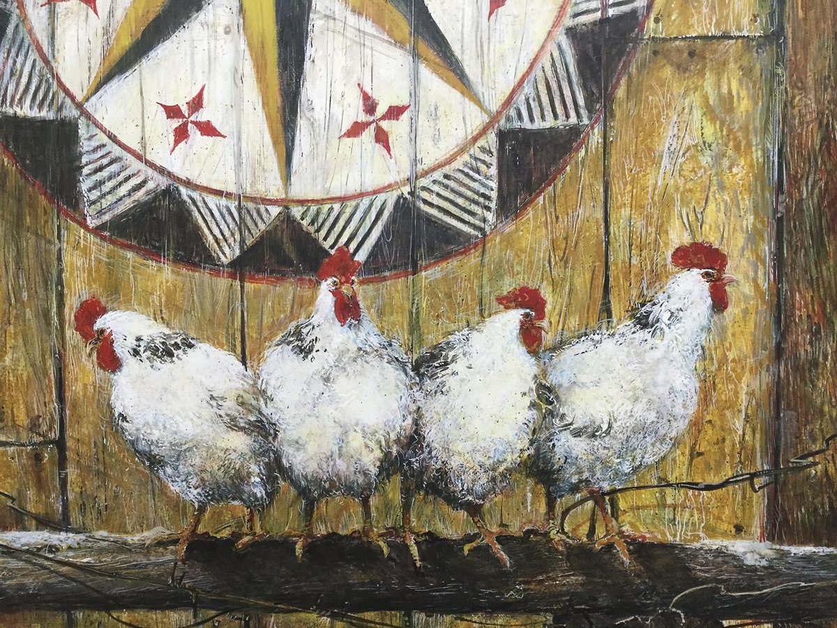 “Hens and Hex Sign” is an original oil painting by Jonathan Bond.