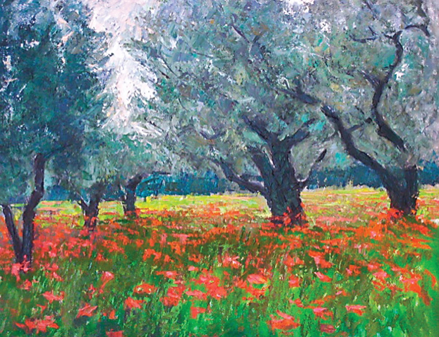 “Olive Trees and Poppies” is an oil on canvas by Bill Jersey .