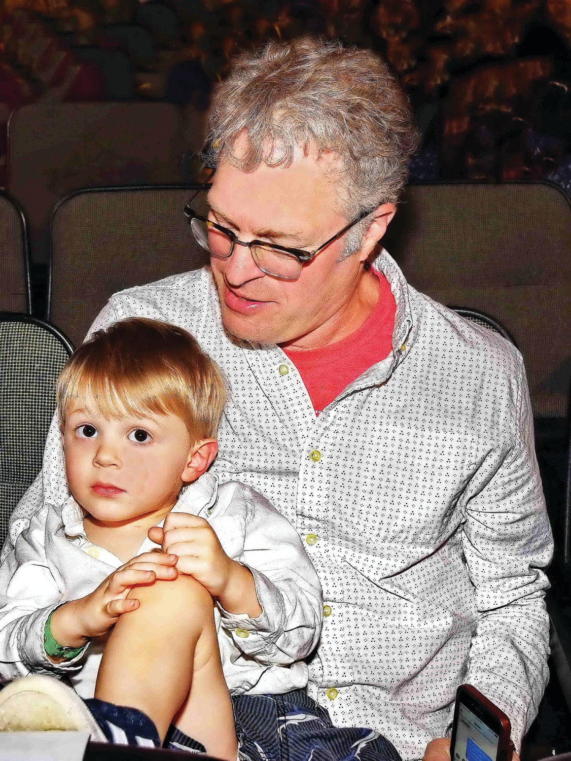 Will Hammerstein, the lyricist’s grandson, and his 2-year-old son, Oscar Hammerstein IV, take in the show. Photograph by Gordon and Libby Nieburg.