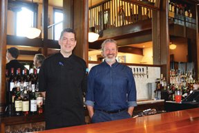 Chef Michael Keating, left, and co-owner James Vipond stand at the bar in the newly renovated restaurant The Narrows in Upper Black Eddy. Photography by Susan S. Yeske.