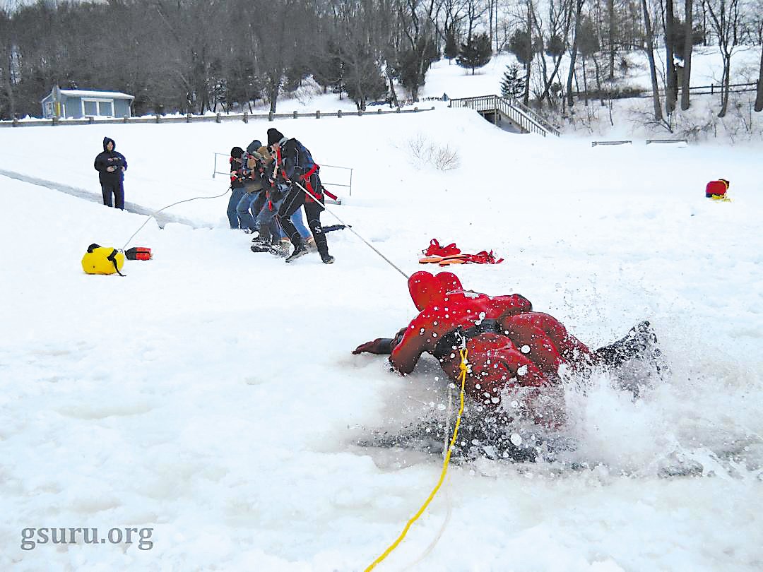 GSURU members take part in ice rescue training at Merrill Creek.