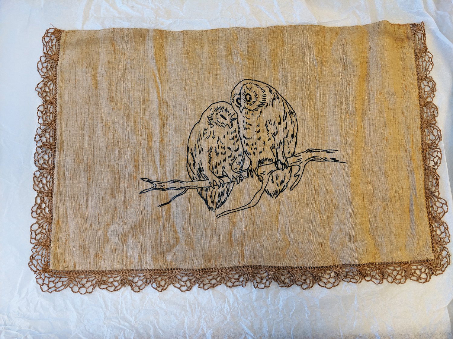 The Victorian linen “splasher” (hand towel) made for Ashbel Russell Welch by his mother.