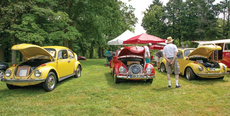 Three VW Bugs in yellow and red. Photograph by Michelle Alton.