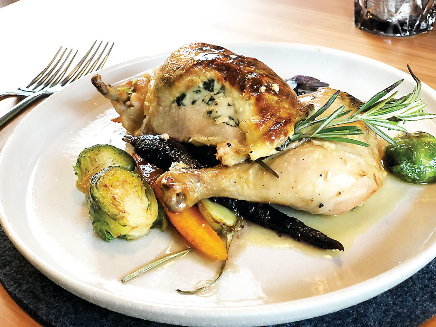 Roasted half-chicken is a popular dish at Meadowlark, New Hope’s newest casually upscale restaurant. Photograph by Meadowlark Restaurant
