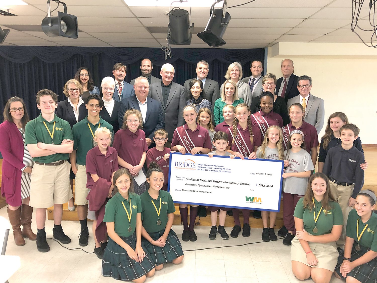Bridge Educational Foundation has awarded $108,500 in tuition scholarships to local families through the Educational Improvement Tax Credit (EITC) Program. The announcement was made during a ceremony at  Holy Family Regional Catholic School Oct. 9.