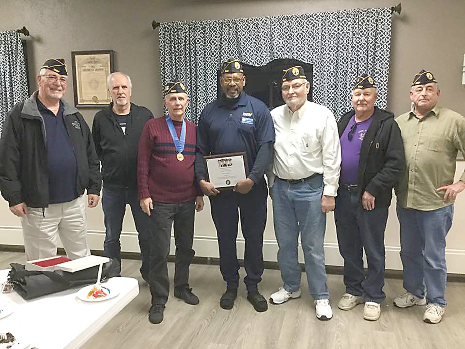 At a meeting of the Disabled Americans Bucks County Chapter are, from left, Don Parzanese, sergeant-at-arms; Bob Staranowicz, adjutant; Jack Thomas, junior vice chair; George H Lindsey Jr., commander; Tom Herron, trustee, Bill Severns, membership; and Lou Rizzo, treasurer. Kimberly Carter-Guerian, senior vice chair, is not in the picture.