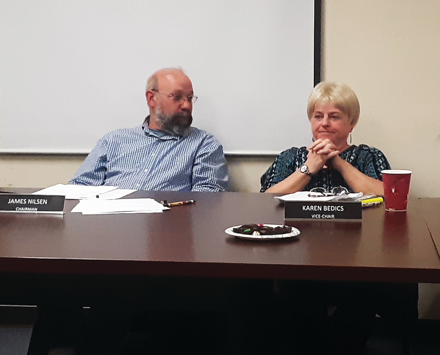 Acting Supervisor Chairman Jim Nilsen said he looked forward to working with Supervisor Karen Bedics on the Springfield Planning Commission. Photograph by Barrie-John Murphy.