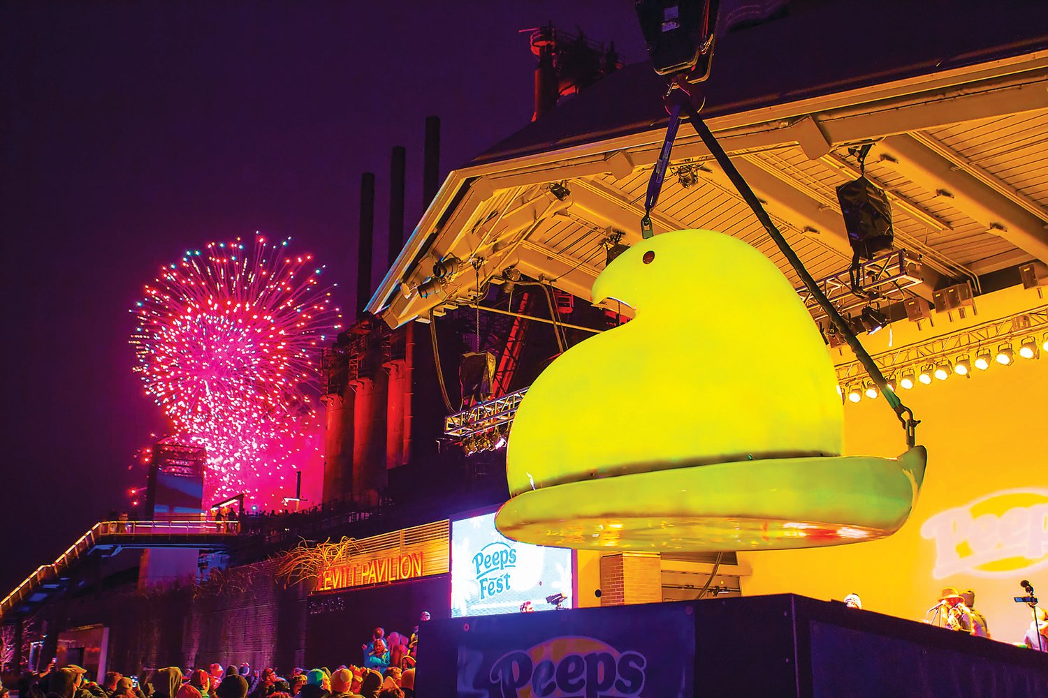 Peepsfest rings in the new year with a Peeps chick drop and fireworks.