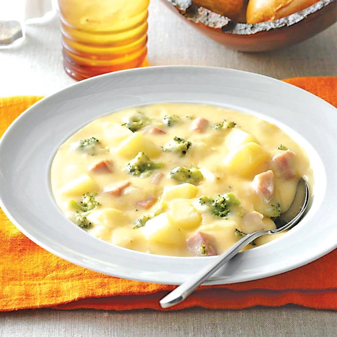 This Cheesy Ham ‘N’ Potato Soup received a makeover that gives it lower fat and more nutrition. Photograph by Tasteofhome.com.