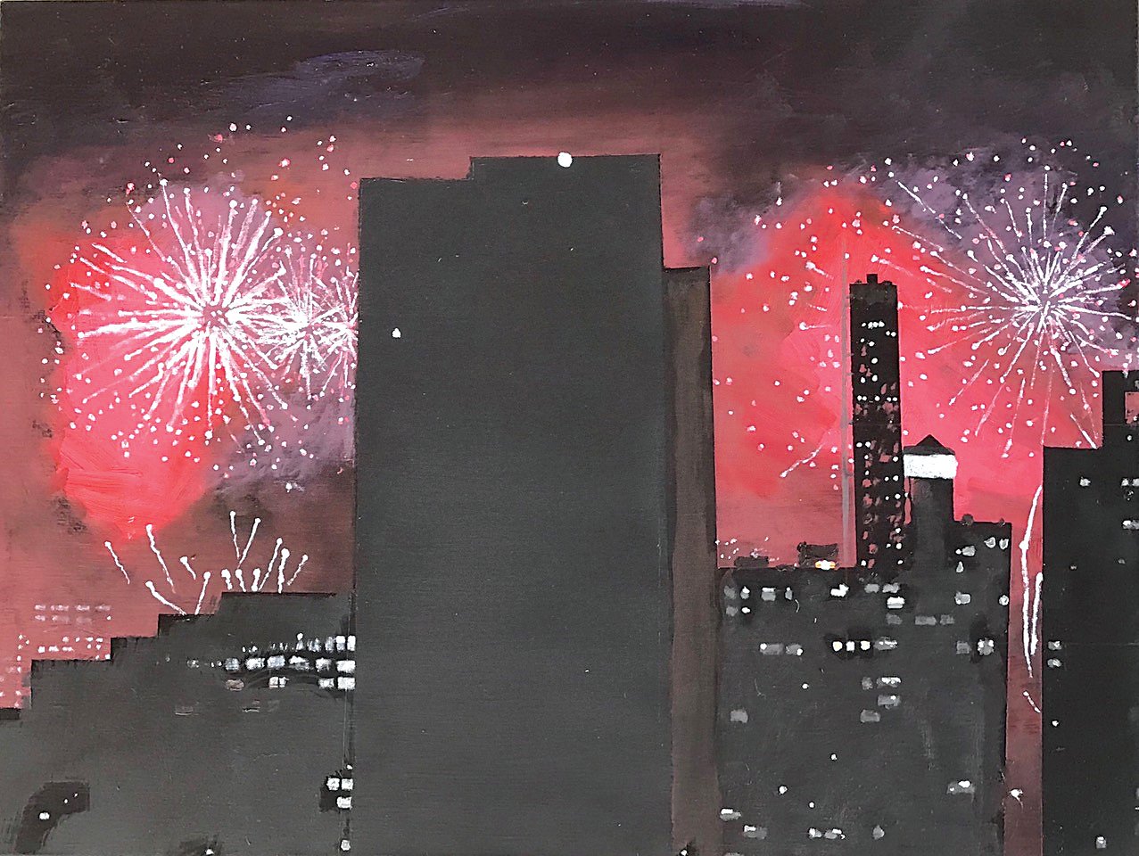 “I enter 2020 at work on the 71st floor of 3 World Trade Center, my new painting studio in the sky,” wrote Todd Stone, the painter of this view and president of the Gallows Run Watershed Association in Bucks County.