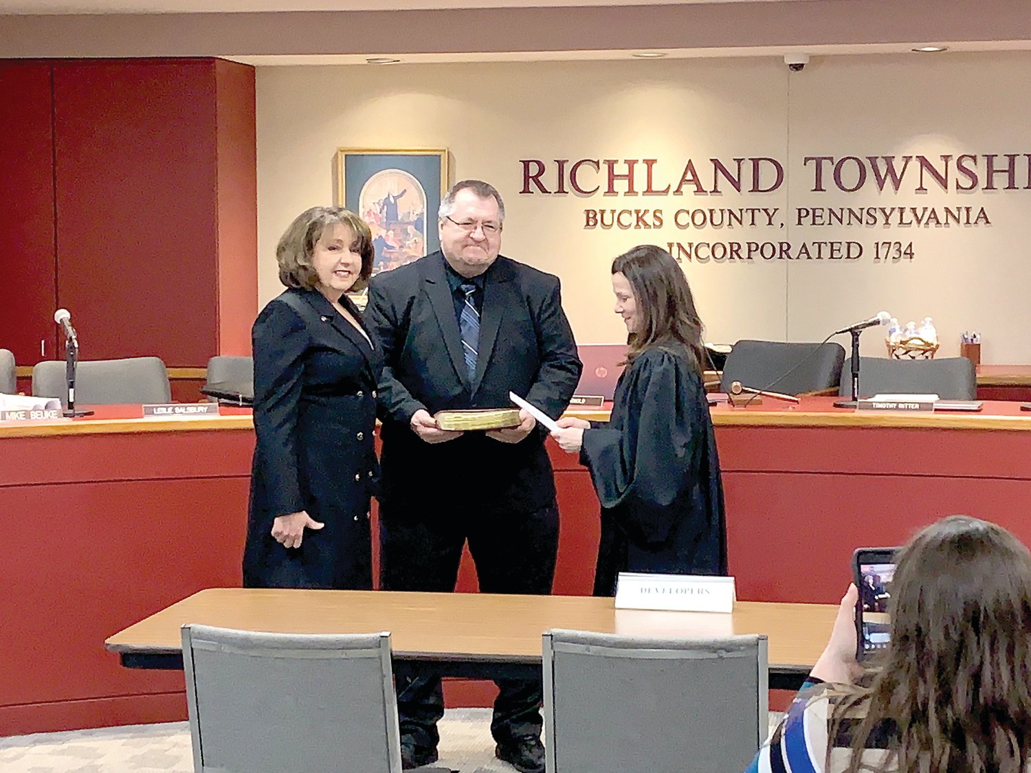 New Richland Township Supervisor Kathleen Doyle was sworn in before the Jan. 6 reorganization meeting by District Magistrate Lisa Gaier.