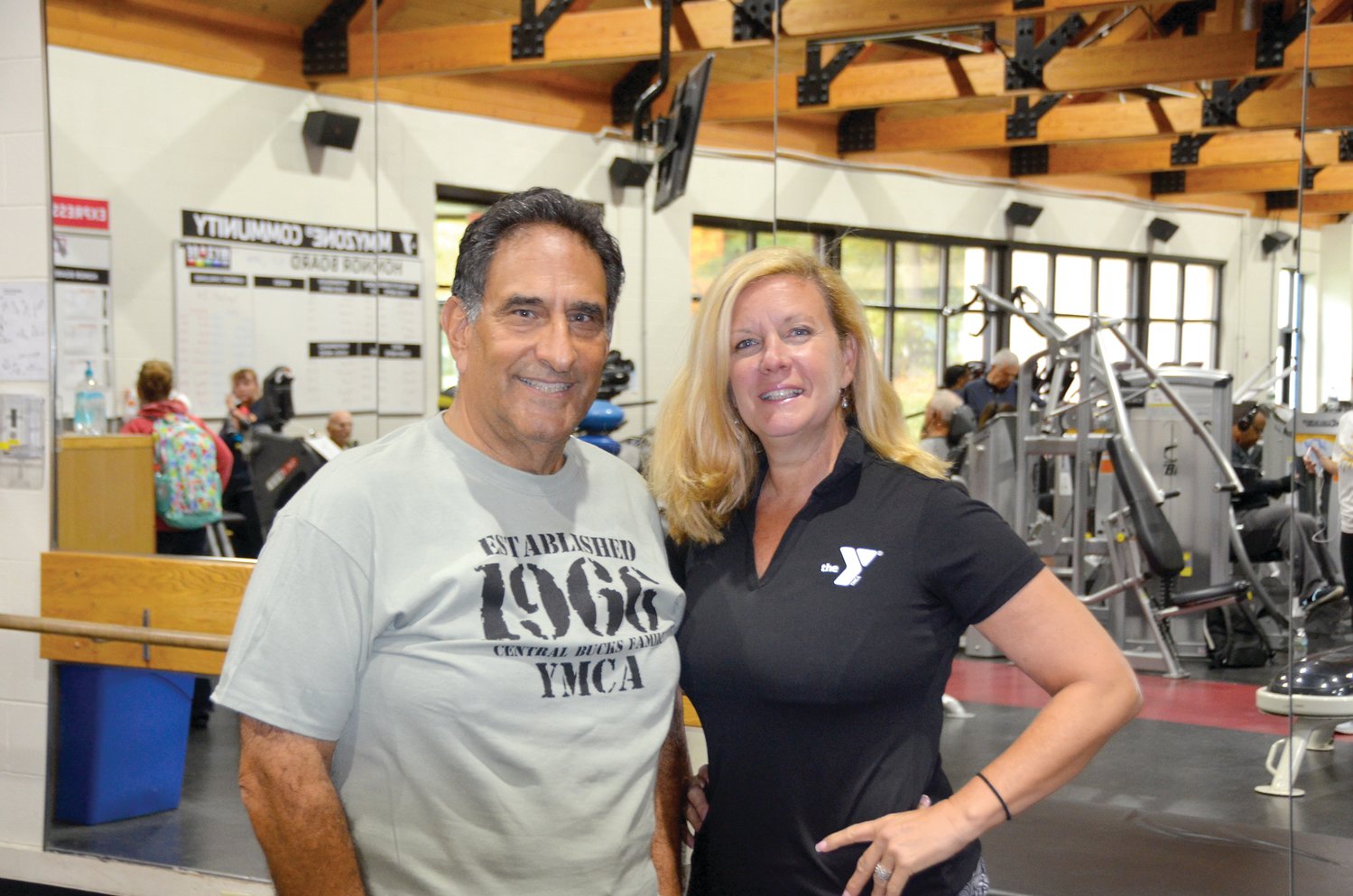 Bill Gruccio, a graduate of the Y’s THRIVE cancer wellness program in Doylestown, and his THRIVE trainer Vicki Ansari.