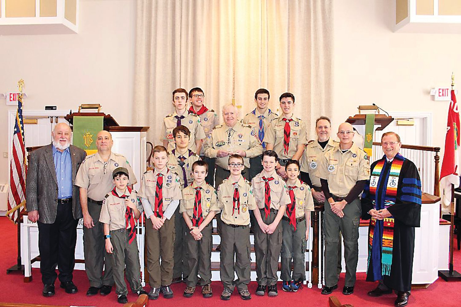 Boy Scout Troop 64, with the Rev. Bob Fogal, pastor, United Church of Christ in Carversville.
