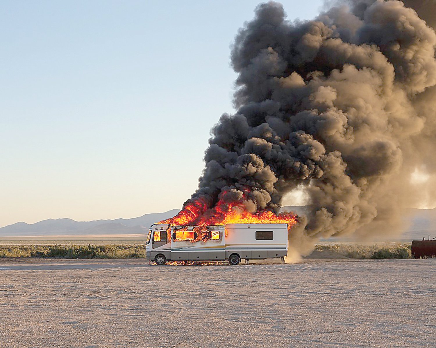 “RV Fire, Nevada 2019” by Lindsay Godin is one of the pieces in “The Road” photography exhibit at the MCCC James Kerney Campus Gallery in Trenton.