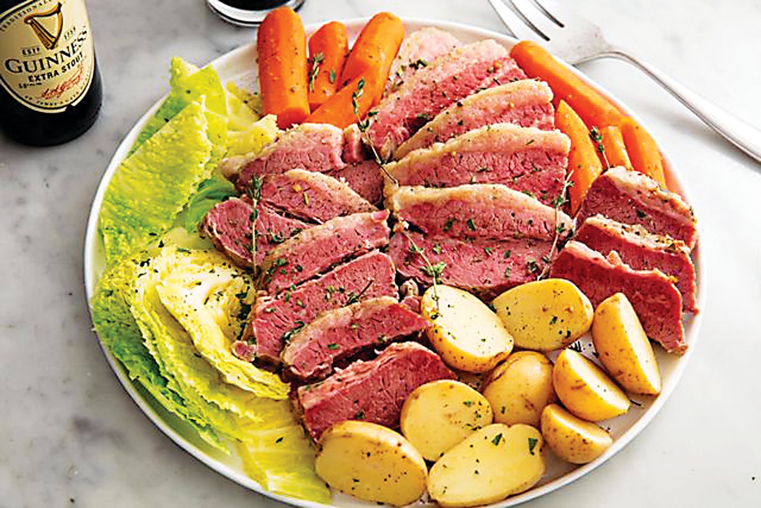 Corned beef and cabbage is a traditional dish for St. Patrick’s Day celebrations here in the U.S. Photograph by Delish.com
