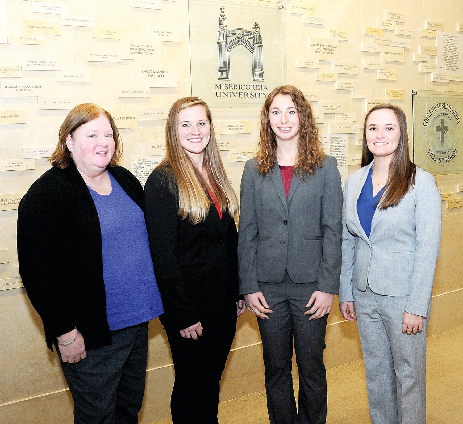 The Misericordia University student-faculty research team, from left, associate professor Kelley A. Moran, faculty mentor; Megan Curry, Pottsville; Carly Young, Sturges; and Jacquelyn Bamberski, Feasterville; presented their research, “The Physiology Behind and Efficacy of Blood Flow Restriction Training as Part of Knee Pathologies,’’ at Misericordia and at the American Congress of Rehabilitation Medicine Annual Conference in Chicago, Ill.