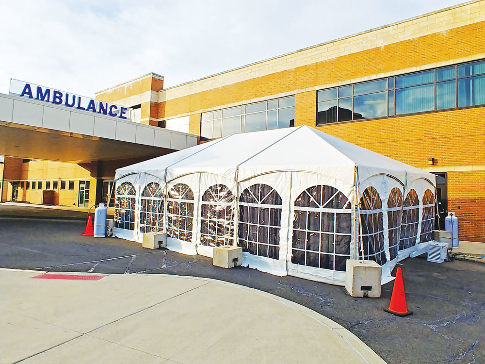 A series of tents has been installed at an emergency entrance to Doylestown Hospital.