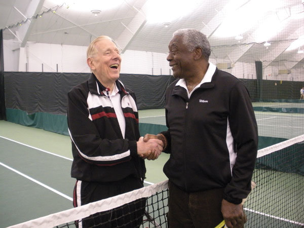 Ed Mullaney with baseball’s Bill White at the courts in the Doylestown Tennis Club