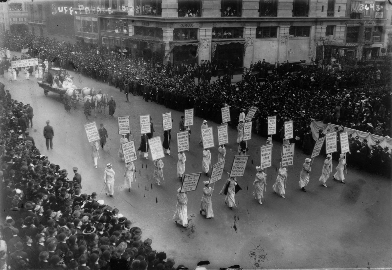 A suffrage parade Oct. 23, 1915, probably in New York City.