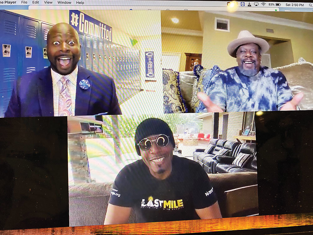 During each episode, Cedric the Entertainer, top right, reaches out via Zoom to creators of the videos. On some of the calls, he brings along a celebrity friend, like MC Hammer, bottom, for a Zoom surprise.