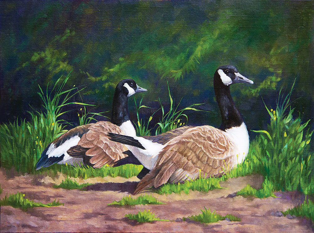 “Canal Guardians” is an oil painting by Margie Milne.