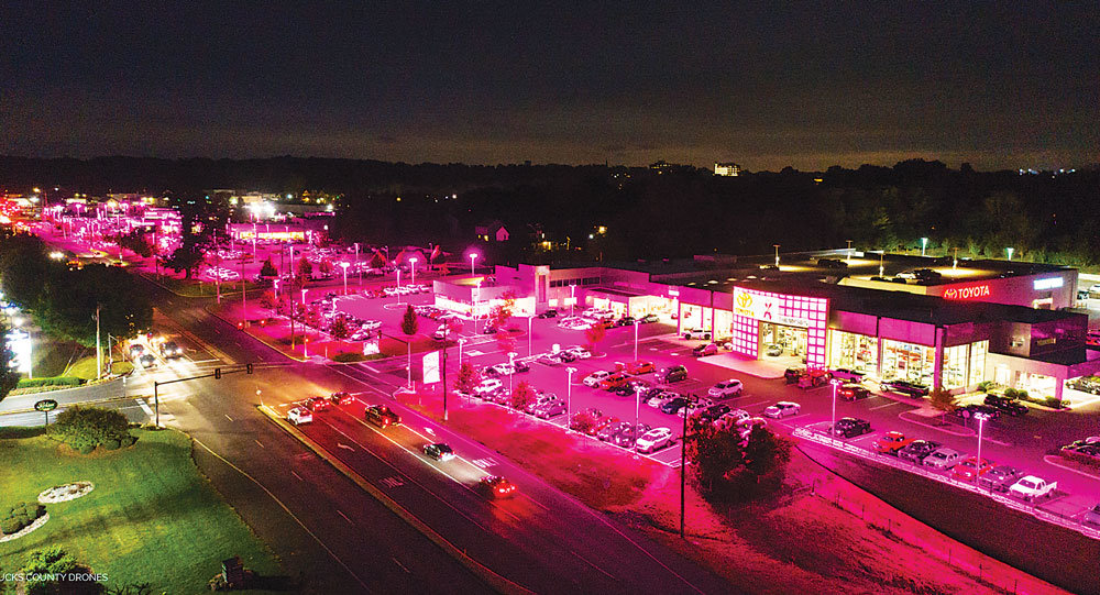 In 2019, the Thompson Organization cast pink lights on its vehicle  dealerships in Doylestown to support the Pine2Pink organization.