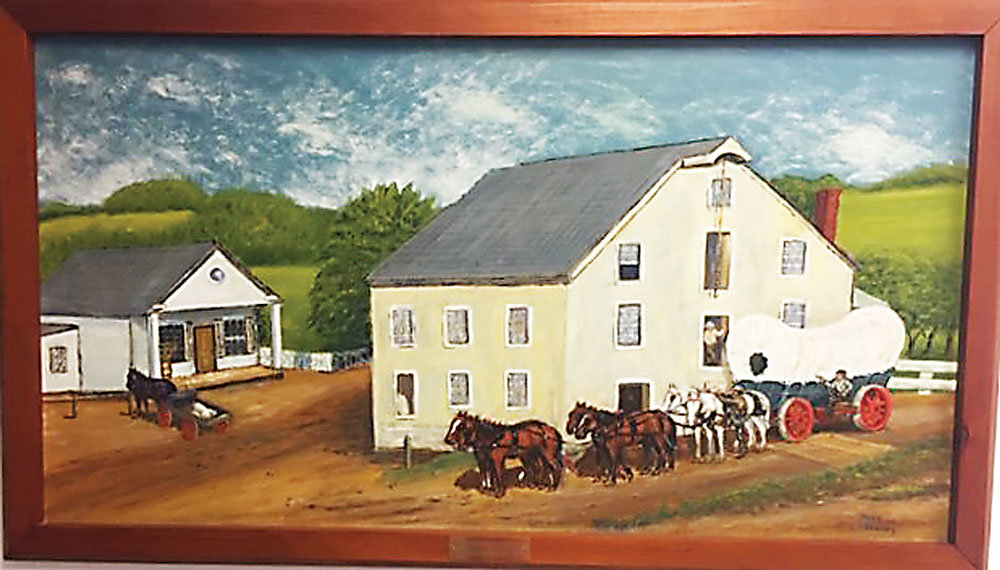 This early 20th-century Paul “Papa” Horning folk art oil painting of the Durham Mill was given to the Durham Historical Society and is on view in the township meeting room. (KATHRYN FINEGAN CLARK)