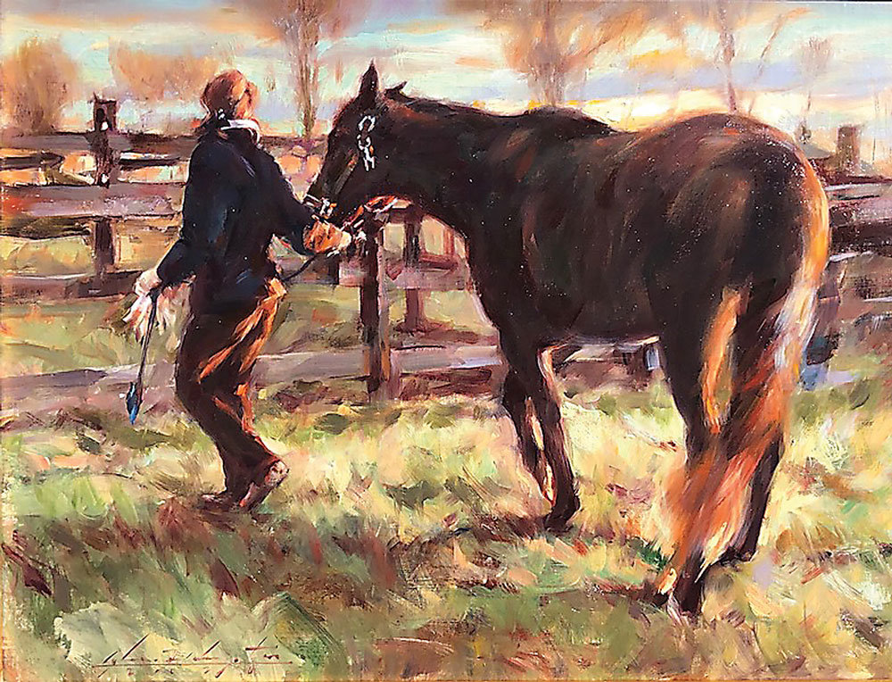 “Margaret and Allie” by Glenn Harrington is one of a collection of his paintings created to illustrate “The Parables of Sunlight.” This painting can be seen at the Silverman Gallery in Buckingham Green, Route 202, Holicong.