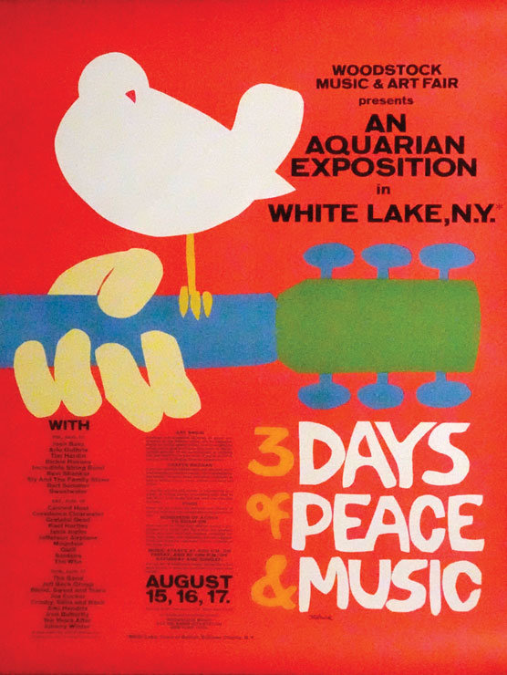 “Original Woodstock Music and Art Fair Presents An Aquarian Exposition” concert poster, Max Yasgur’s Farm, Bethel, N.Y., 1969. Artist: Arthur Skolnick. Est. $6,000-$8,000.